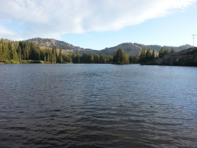 Lake Mary, if you look closely you can see ski lifts on the mountains.