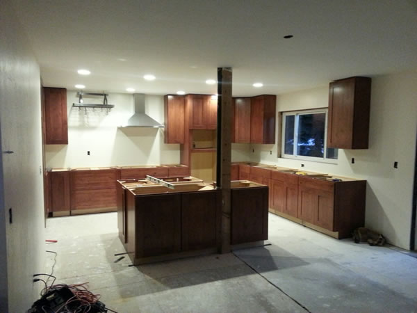 By Oct. 31st, all the cabinets including the island; LED ceiling lights, vent and pot rack were installed.