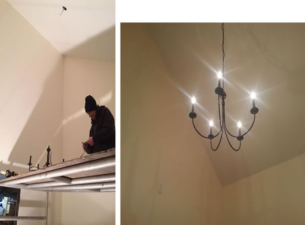 Chandelier in the room that will be the wine room