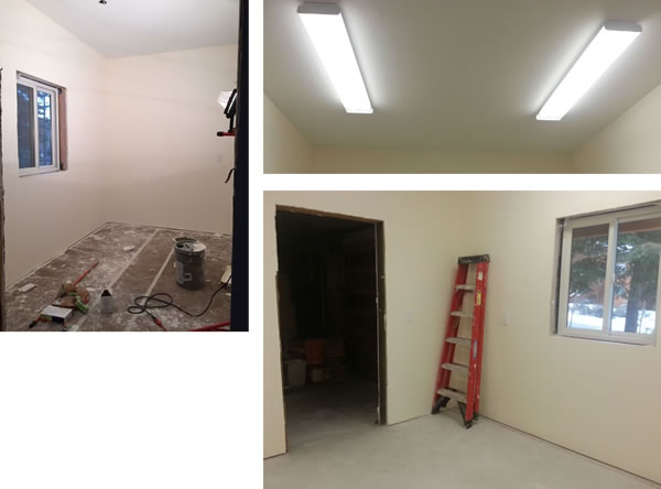 New garage workshop with window, lights and paint.