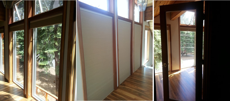 Loft Blinds-up, down & the clear glass door from our bedroom that leads to the loft